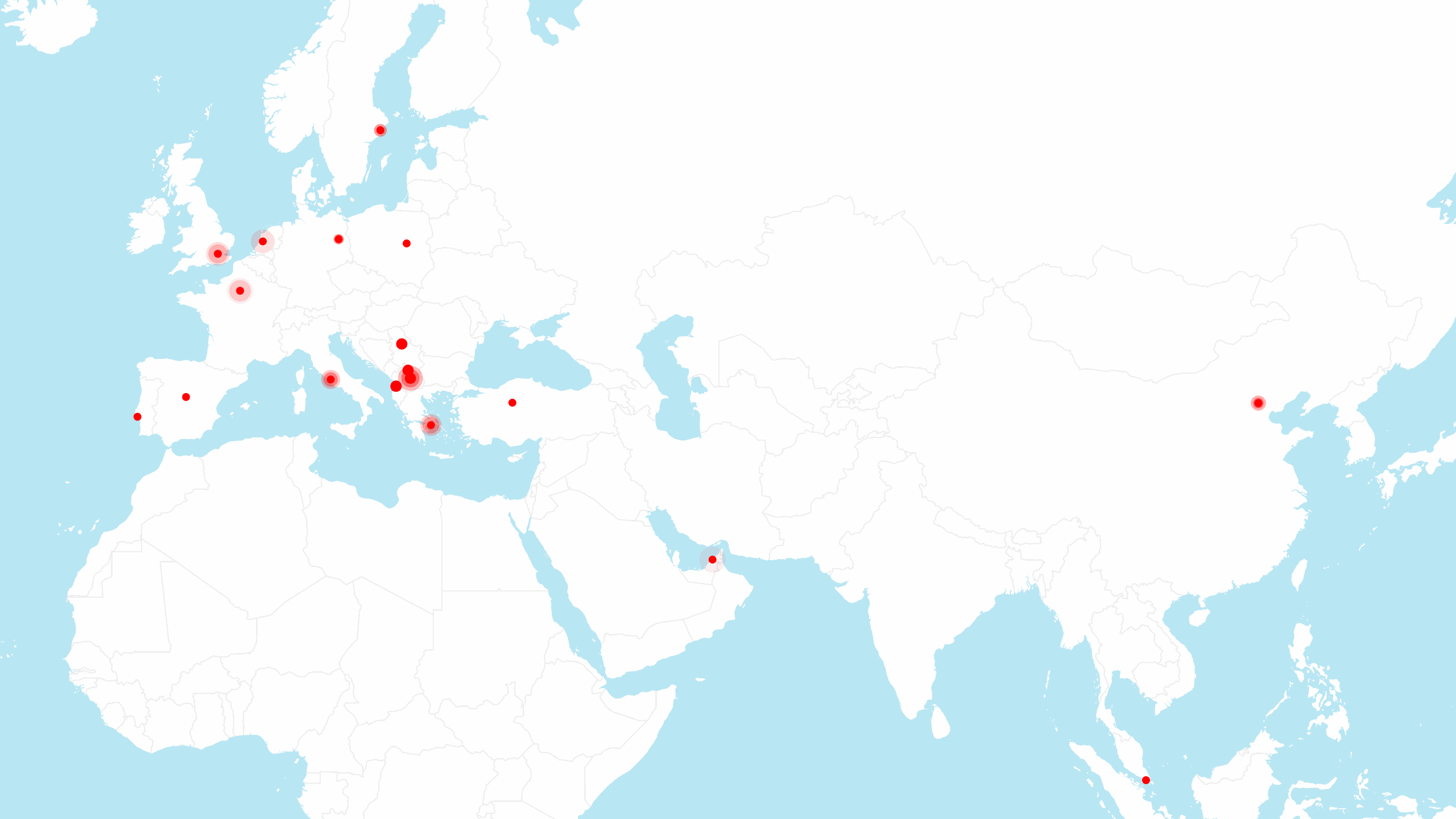 Wereldwijde aanwezigheid van Vatra Agency Kantoren en markten van Vatra-agentschappen wereldwijd: Tirana, Pristina, Skopje, Belgrado, Londen, Parijs, Berlijn, Warschau, Rome, Madrid, Amsterdam, Stockholm, Lissabon, Athene, Ankara, Dubai, Beijing, Singapore